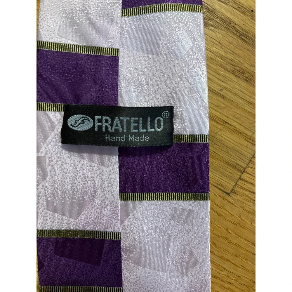 Fratello Handmade Purple & Yellow Geometric Pattern Tie 100% Polyester 58